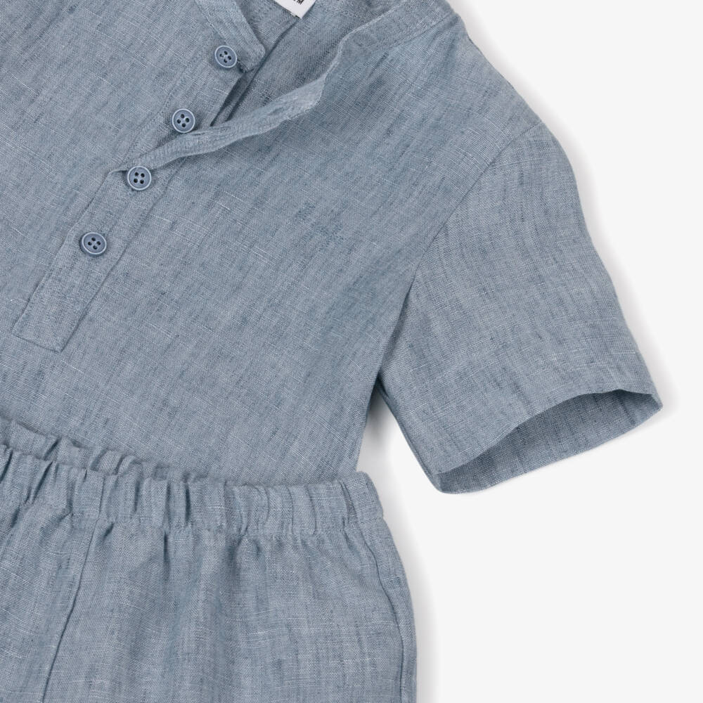 Il Gufo-Boys Blue Linen Top & Shorts Set | Childrensalon