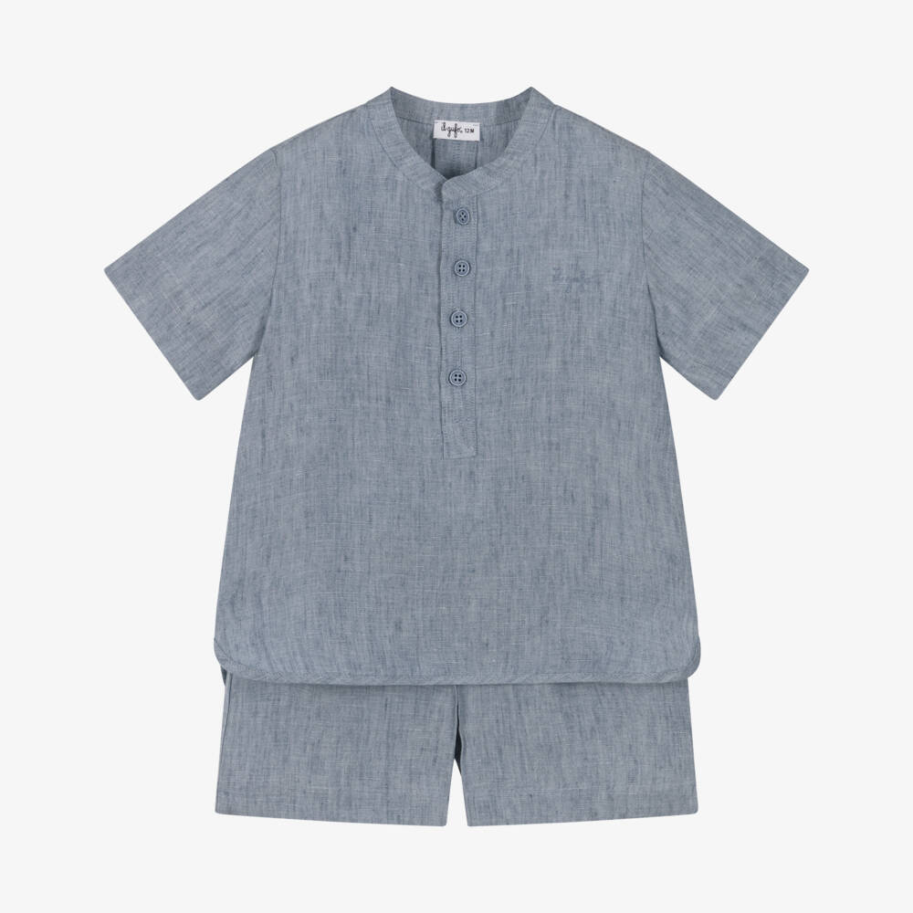 Il Gufo-Boys Blue Linen Top & Shorts Set | Childrensalon