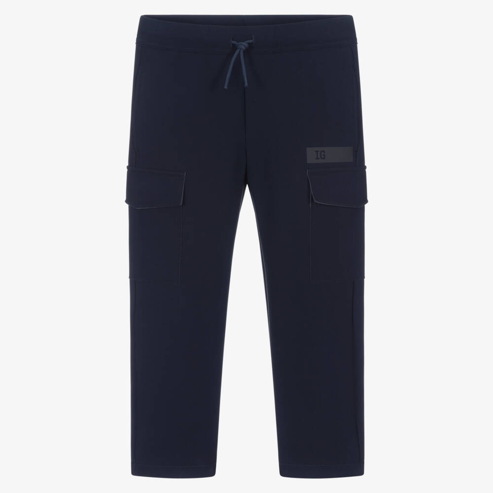 Il Gufo-Boys Blue Scuba Jersey Cargo Trousers | Childrensalon