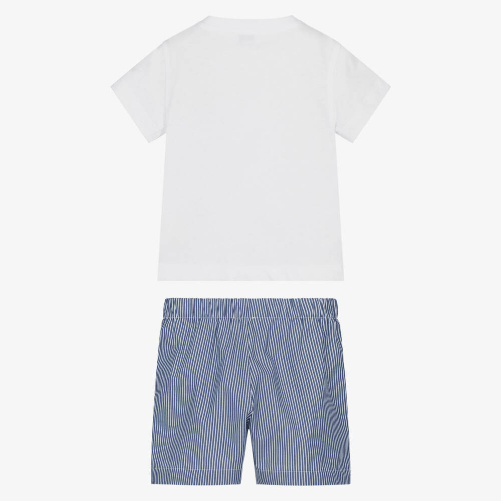 Il Gufo-Boys Blue Striped Cotton Octopus Shorts Set | Childrensalon