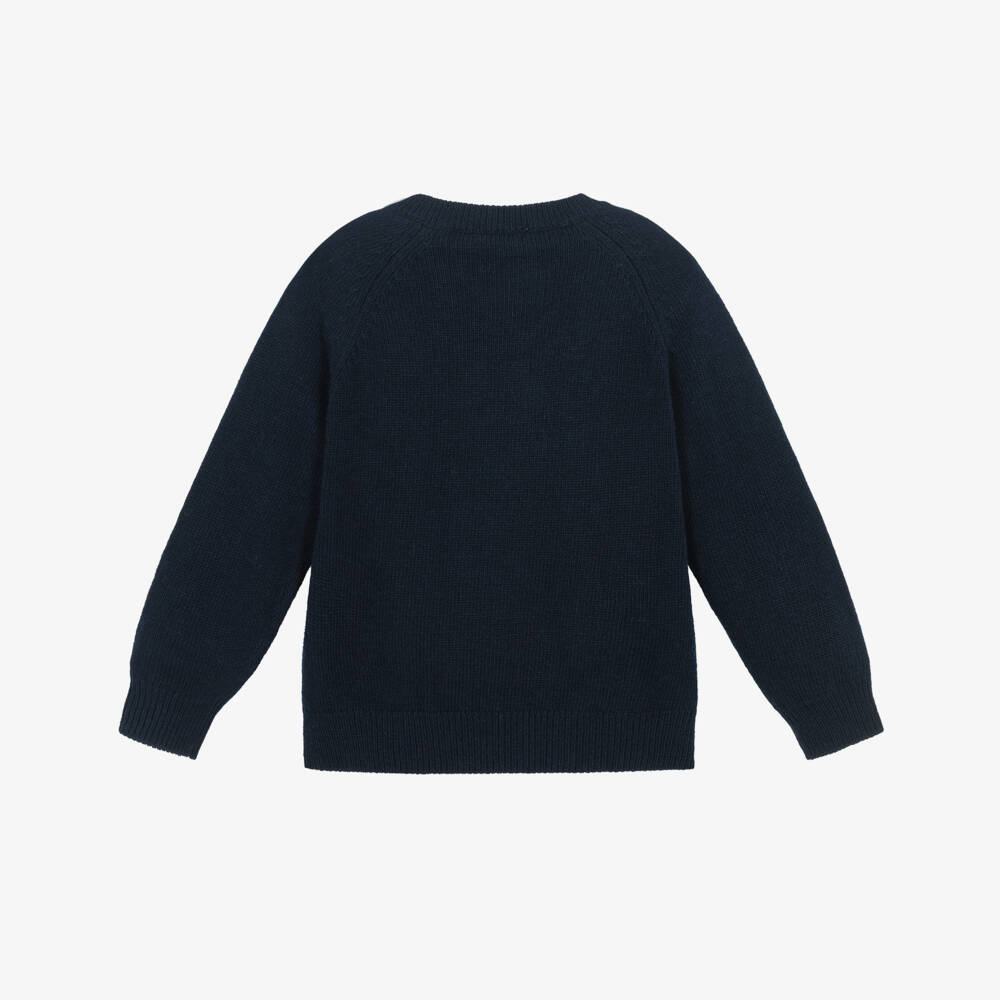 Il Gufo-Boys Blue Wool Knit Sweater with Dog Intarsia | Childrensalon