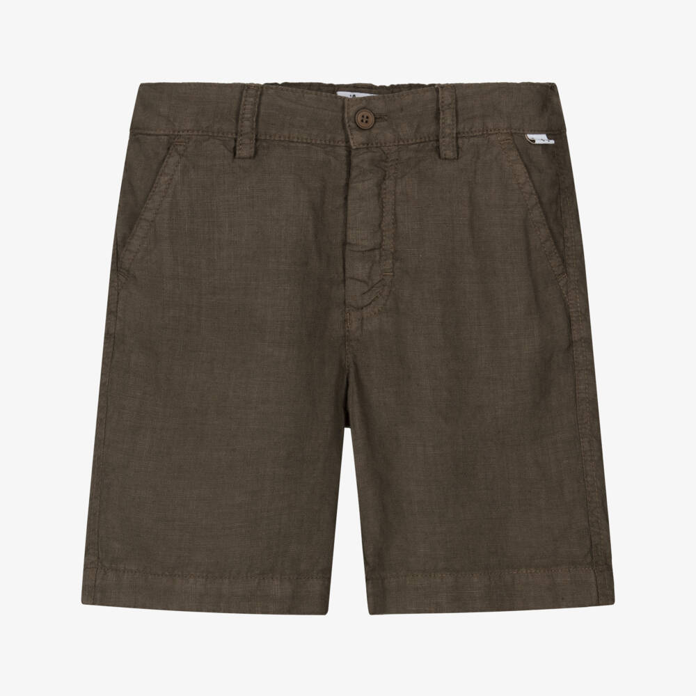 Il Gufo-Boys Brown Linen Shorts with Adjustable Waist | Childrensalon