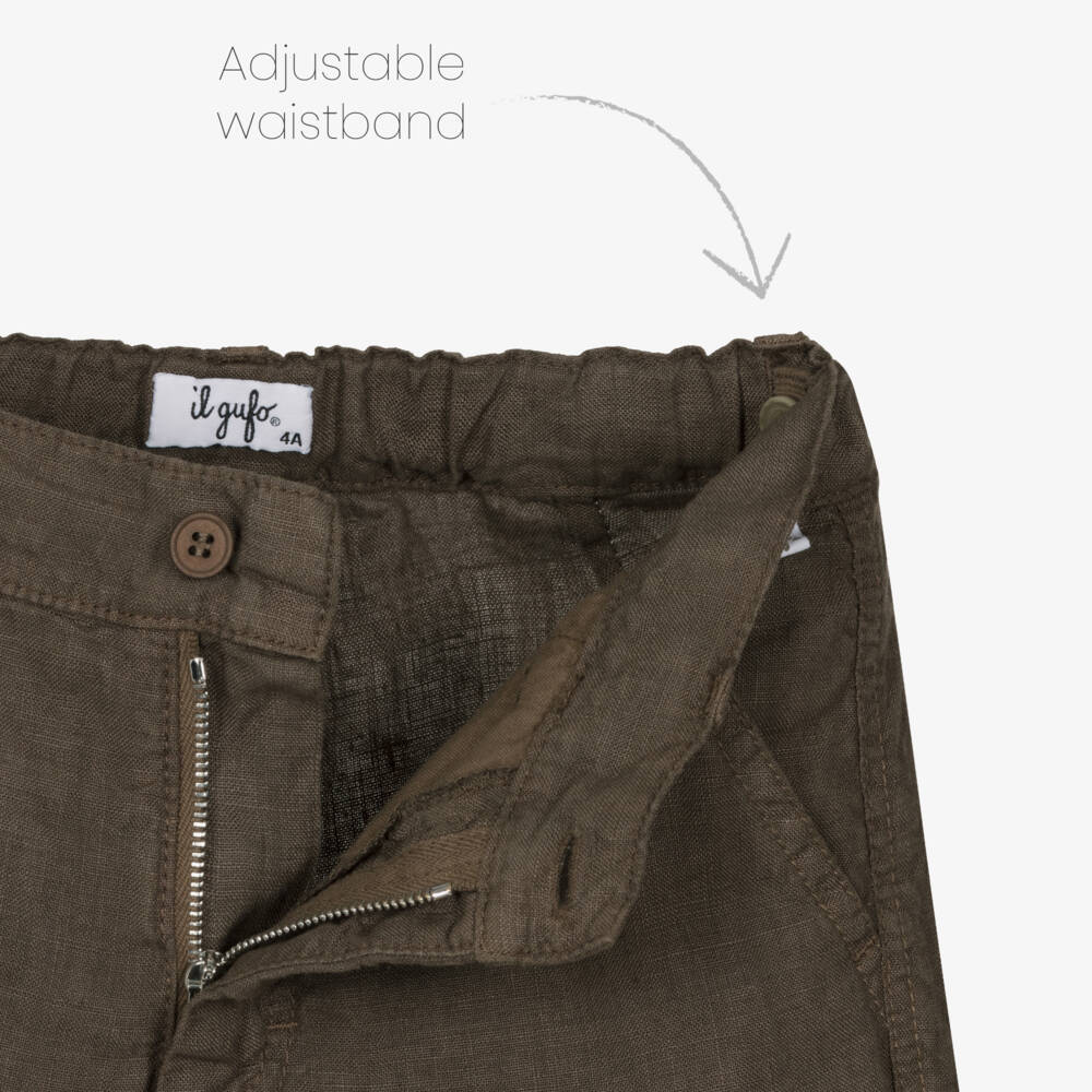 Il Gufo-Boys Brown Linen Shorts with Adjustable Waist | Childrensalon