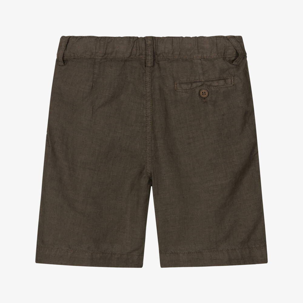 Il Gufo-Boys Brown Linen Shorts with Adjustable Waist | Childrensalon