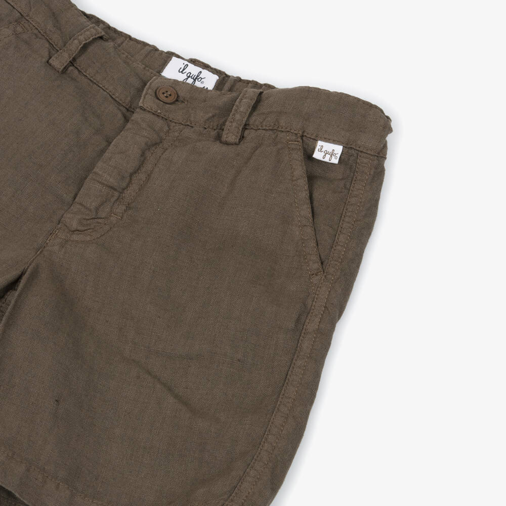 Il Gufo-Boys Brown Linen Shorts with Adjustable Waist | Childrensalon