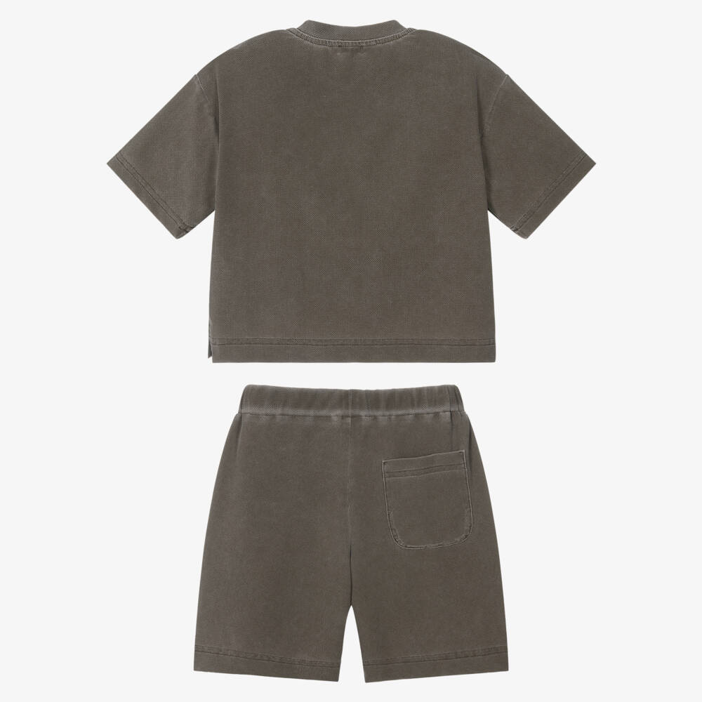 Il Gufo-Boys Brown Piqué Effect Shorts Sets | Childrensalon