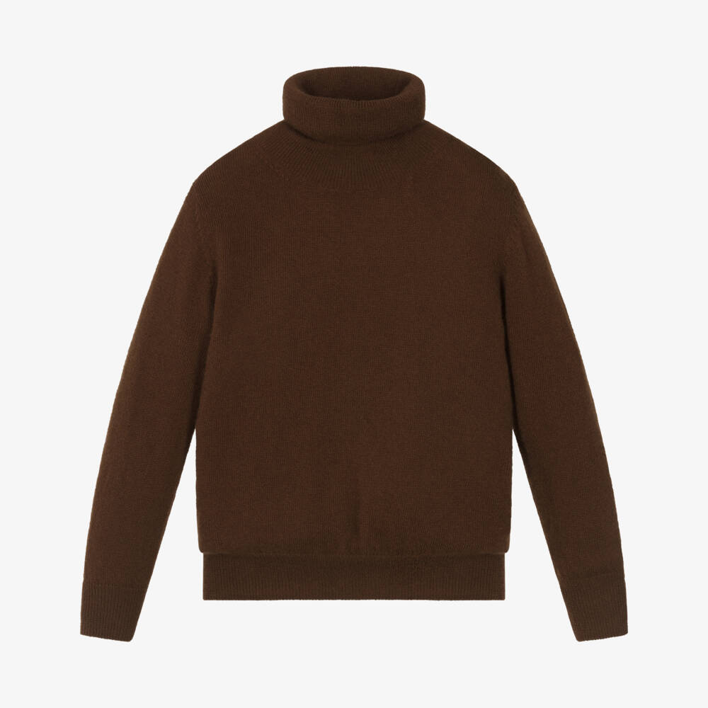 Il Gufo-Boys Brown Wool Roll Neck Sweater | Childrensalon