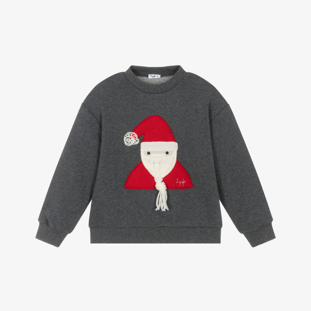 Il Gufo-Boys Dark Grey Cotton Father Christmas Sweatshirt | Childrensalon
