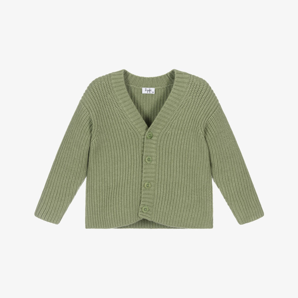 Il Gufo-Boys Green Chunky Knit Cardigan | Childrensalon