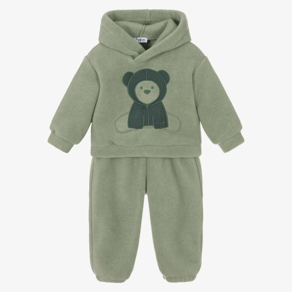 Il Gufo-Boys Green Fleece Bear Tracksuit | Childrensalon