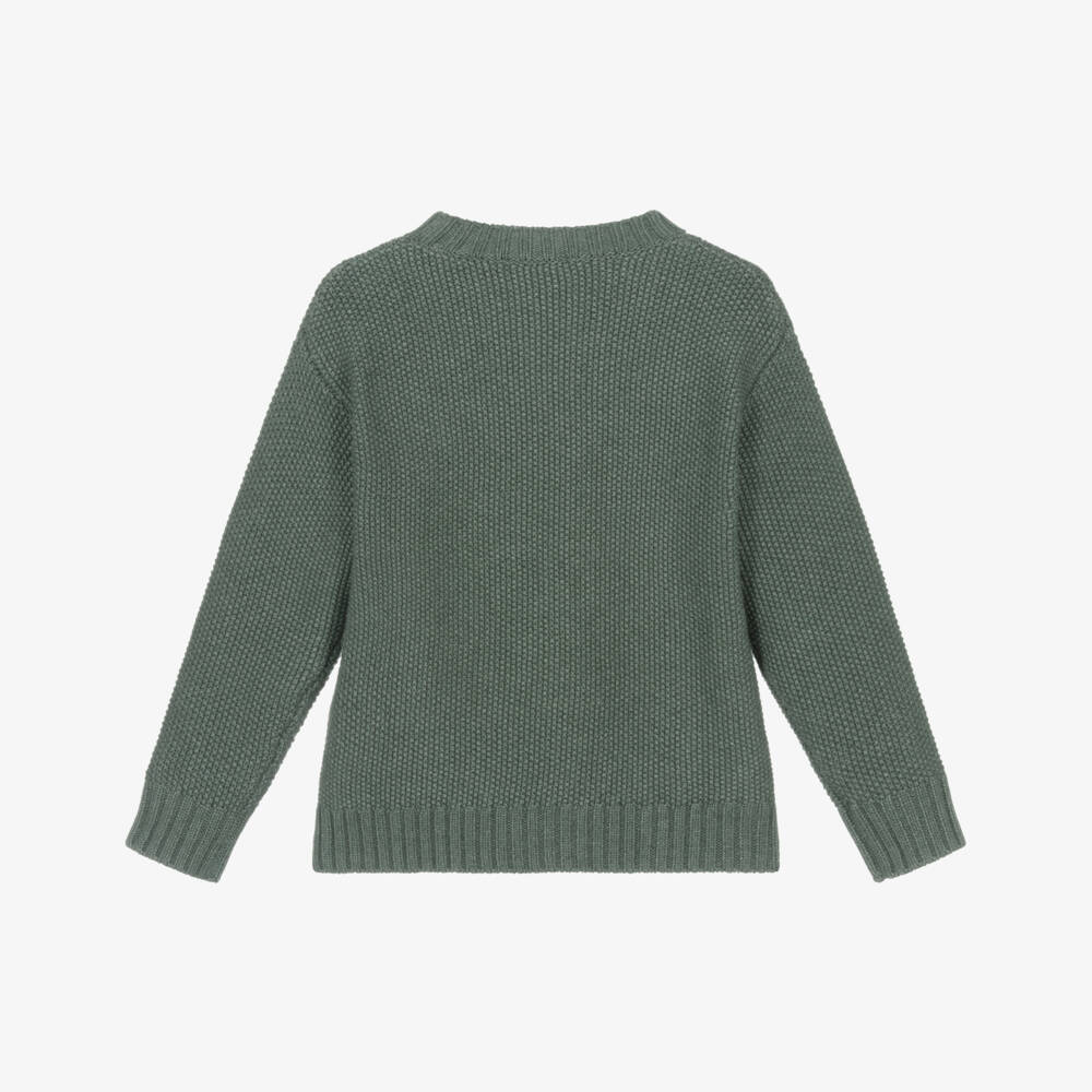 Il Gufo-Boys Green Knit Sweater with Christmas Tree Design | Childrensalon