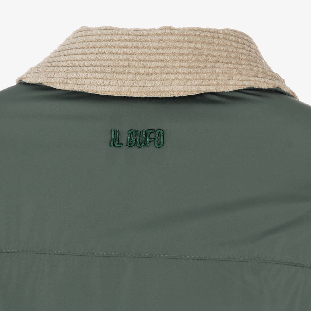 Il Gufo-Boys Green Padded Jacket with Corduroy Collar | Childrensalon
