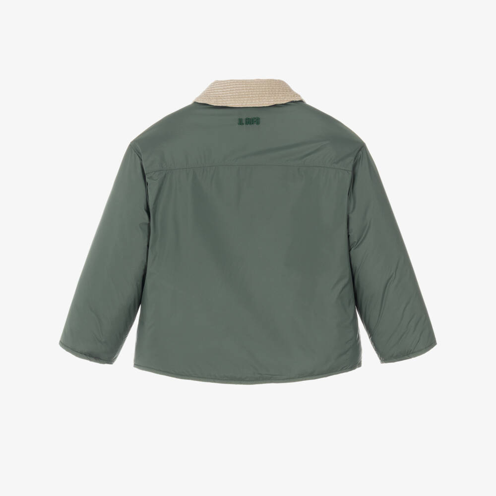 Il Gufo-Boys Green Padded Jacket with Corduroy Collar | Childrensalon