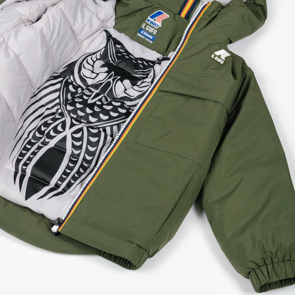 Il Gufo-Boys Green Water Resistant Padded K-Way Jacket with Hood | Childrensalon