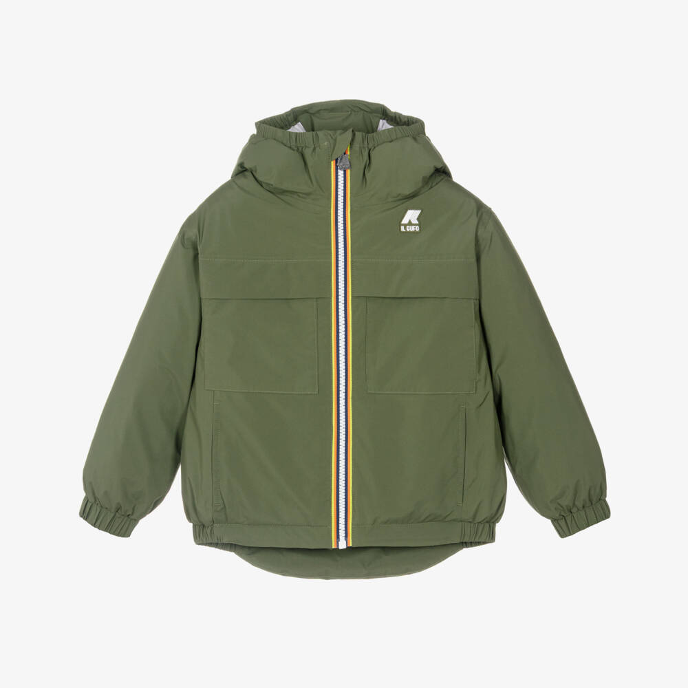 Il Gufo-Boys Green Water Resistant Padded K-Way Jacket with Hood | Childrensalon