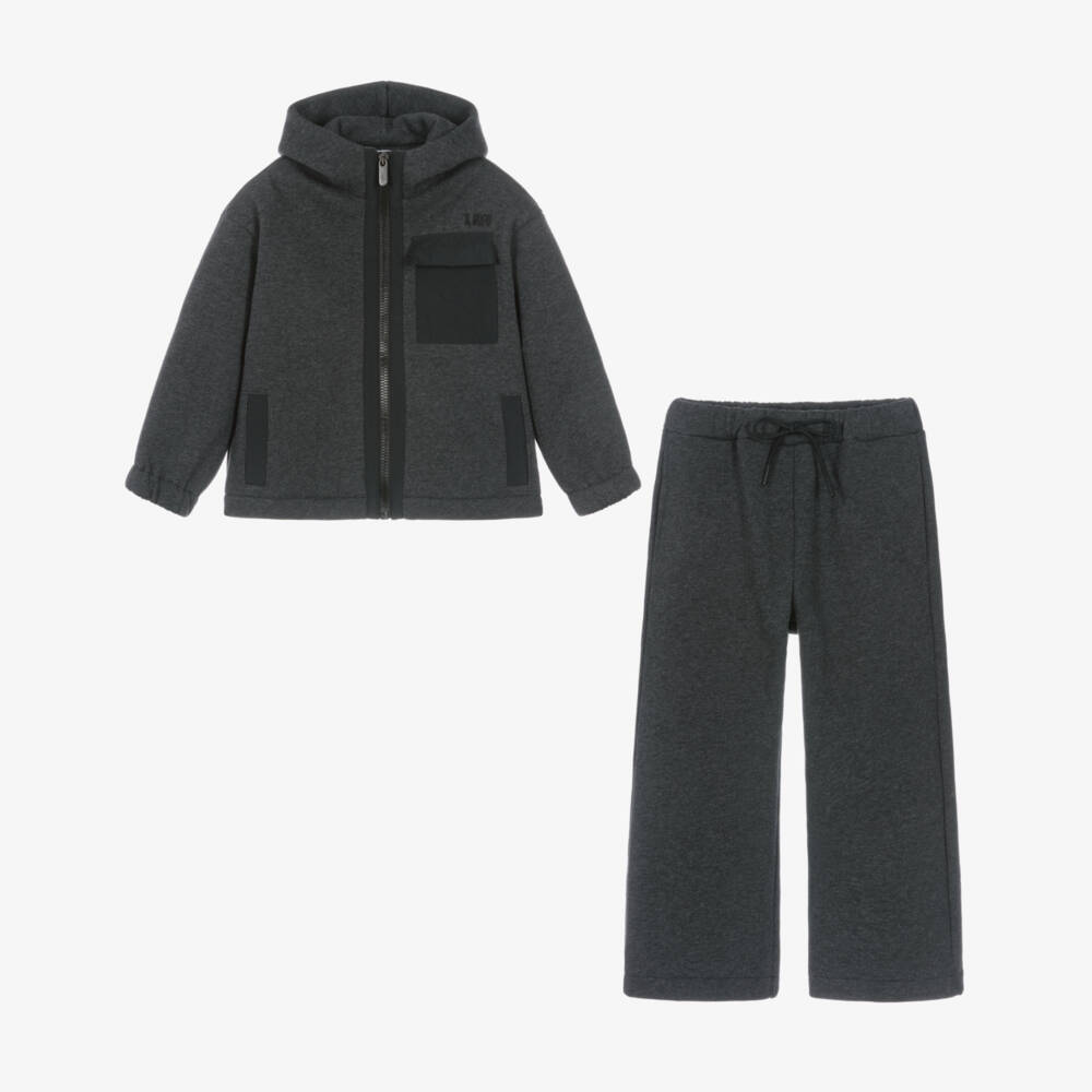 Il Gufo-Boys Grey Hooded Cotton Tracksuit | Childrensalon