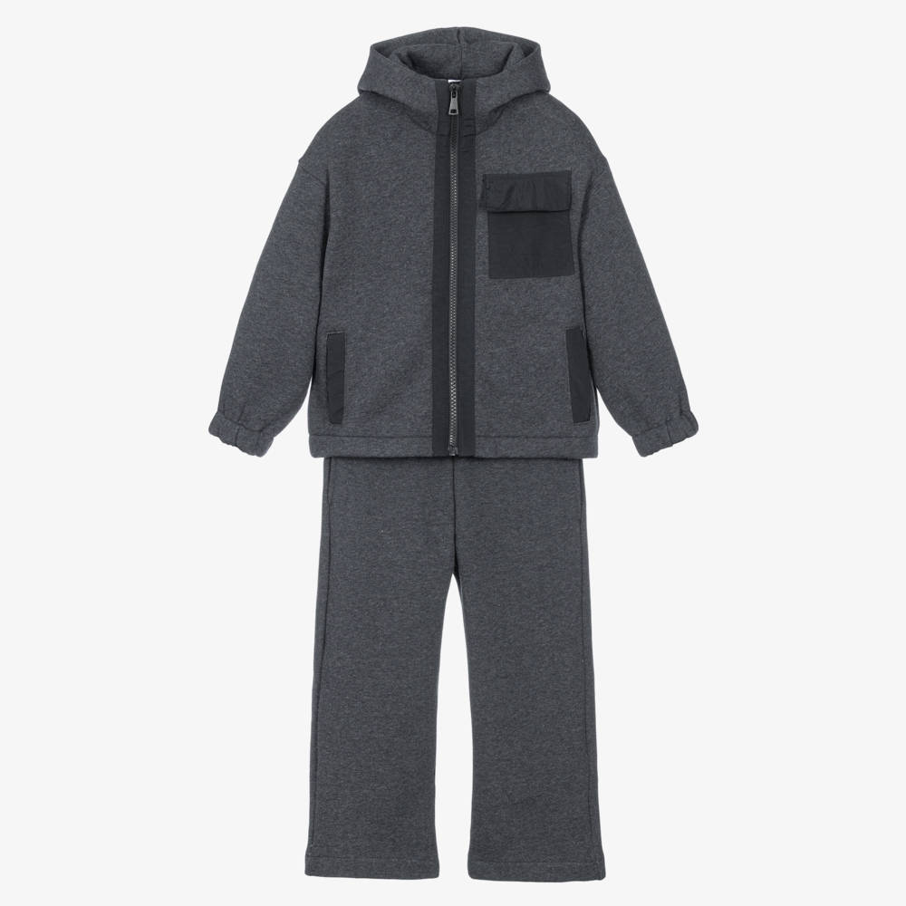 Il Gufo-Boys Grey Hooded Cotton Tracksuit | Childrensalon