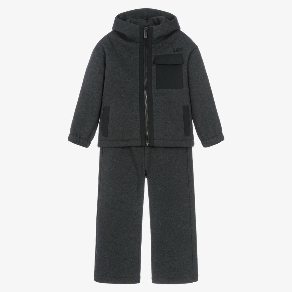 Il Gufo-Boys Grey Hooded Cotton Tracksuit | Childrensalon