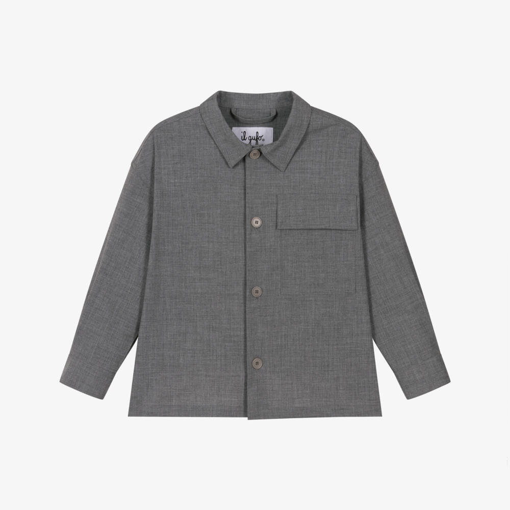 Il Gufo-Boys Grey Long-Sleeved Shirt with Chest Pocket | Childrensalon