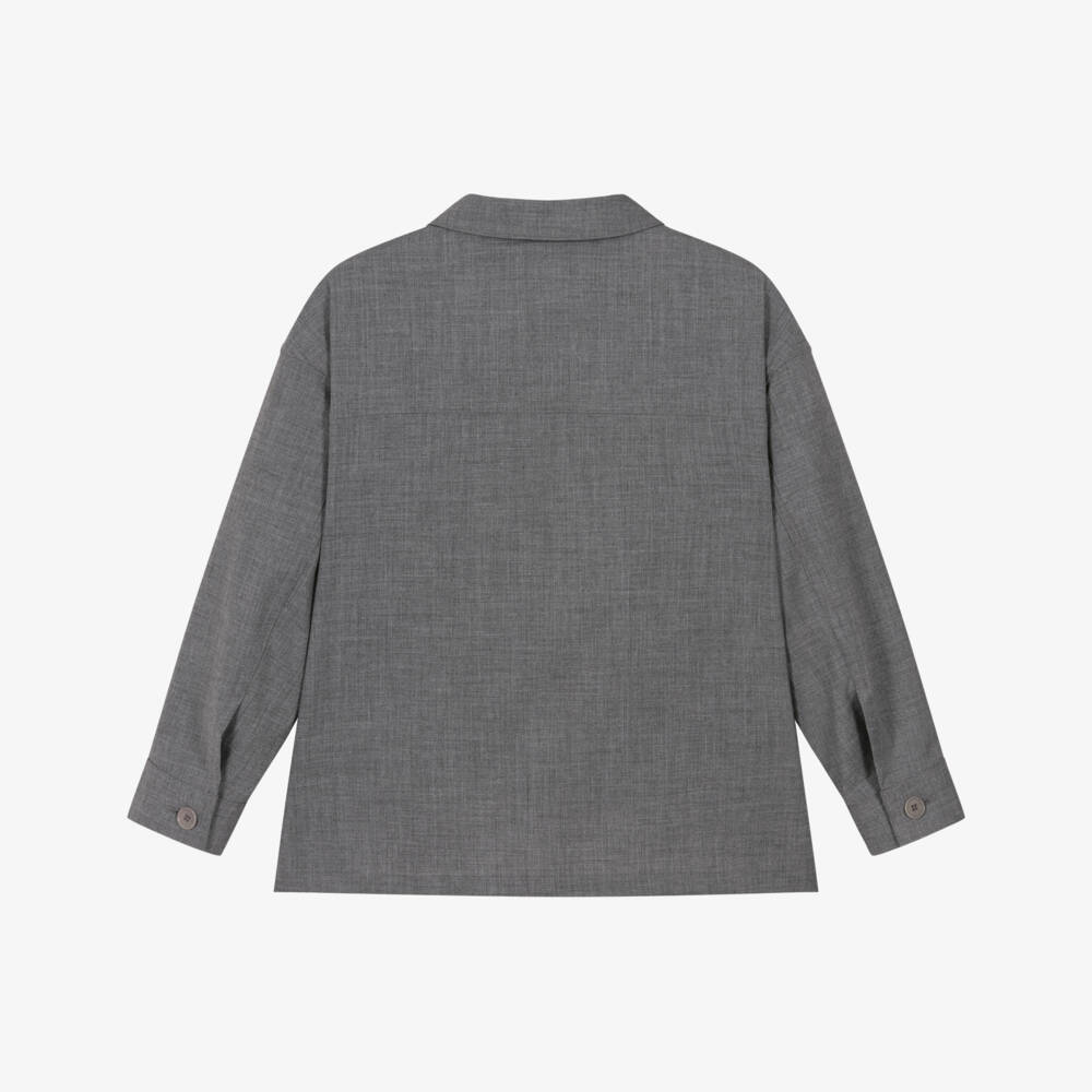 Il Gufo-Boys Grey Long-Sleeved Shirt with Chest Pocket | Childrensalon