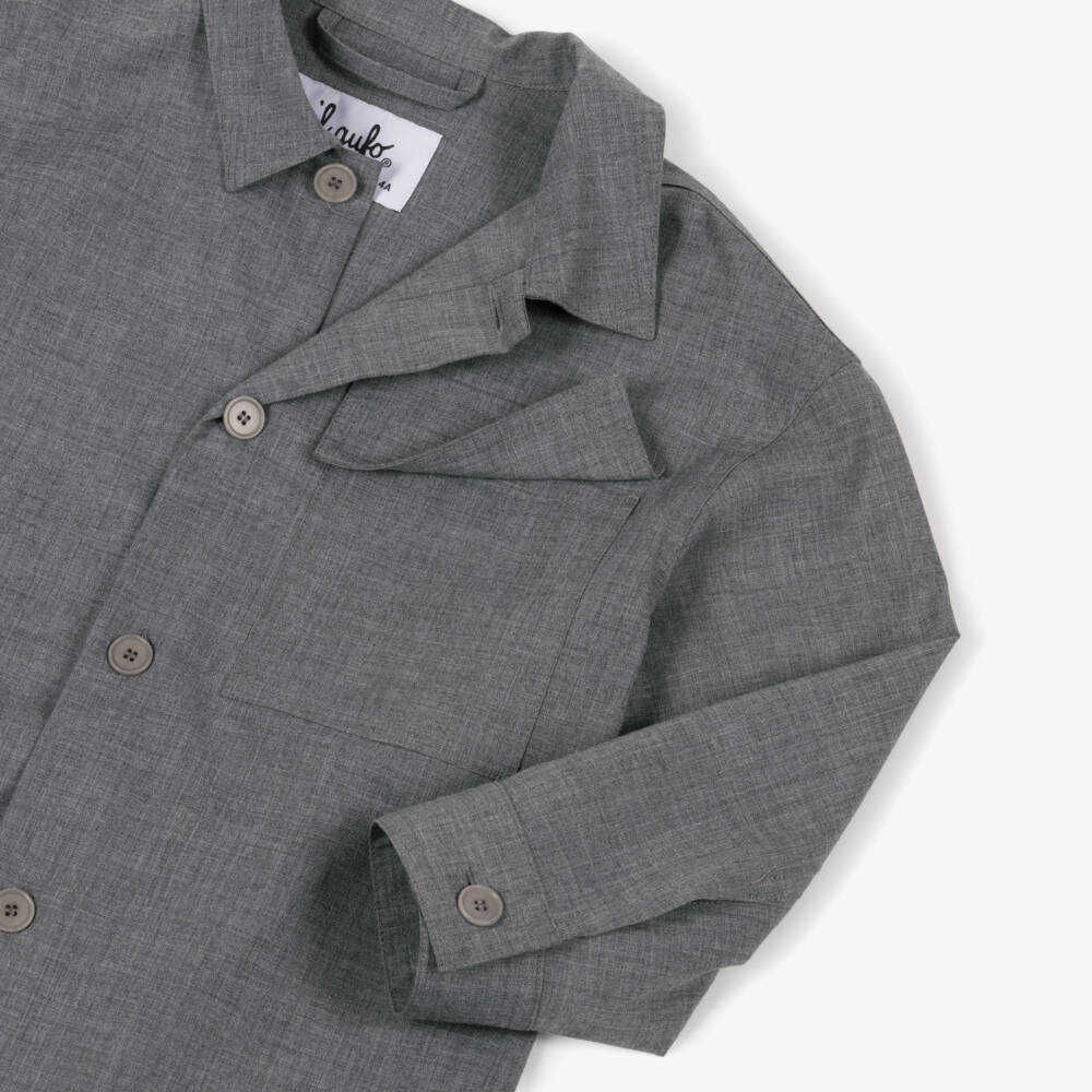 Il Gufo-Boys Grey Long-Sleeved Shirt with Chest Pocket | Childrensalon