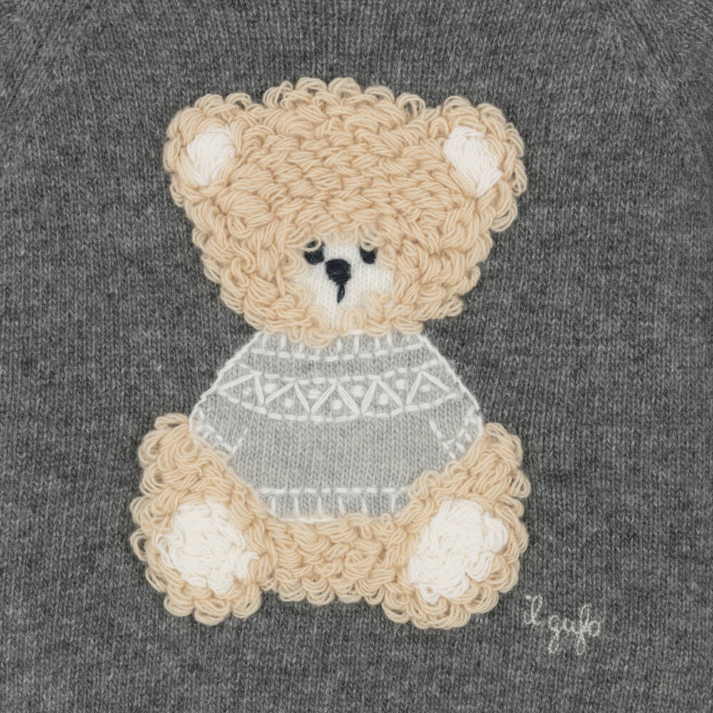 Il Gufo-Boys Grey Wool Teddy Bear Sweater | Childrensalon