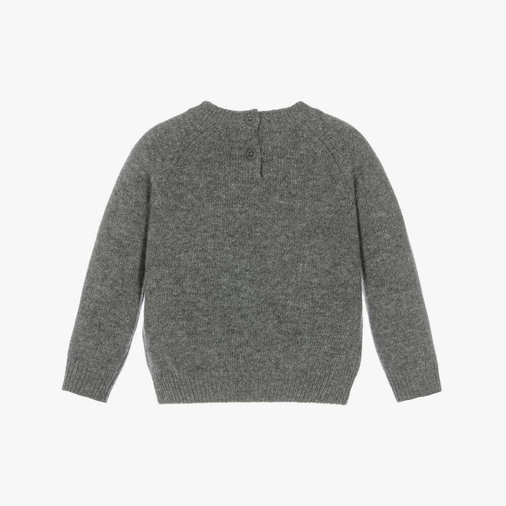 Il Gufo-Boys Grey Wool Teddy Bear Sweater | Childrensalon