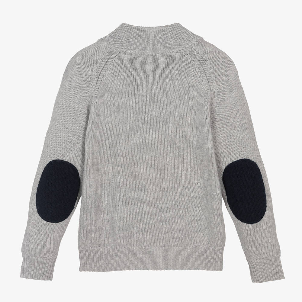 Il Gufo-Boys Grey Wool Zip-Up Cardigan | Childrensalon