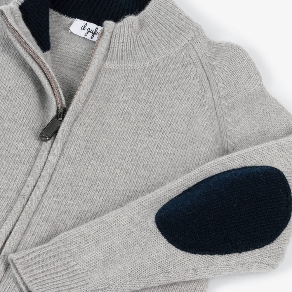 Il Gufo-Boys Grey Wool Zip-Up Cardigan | Childrensalon