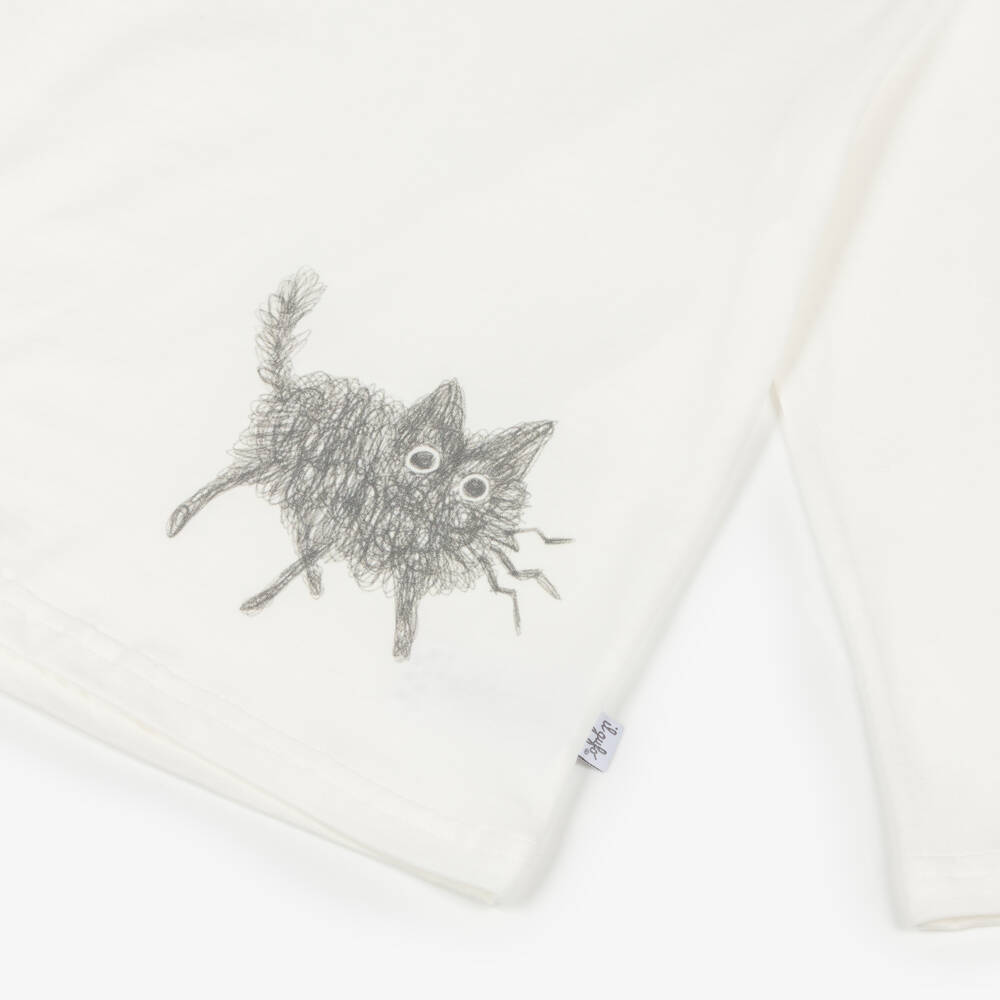 Il Gufo-Топ кремовый хлопковый с рисунком кота для мальчиков | Childrensalon