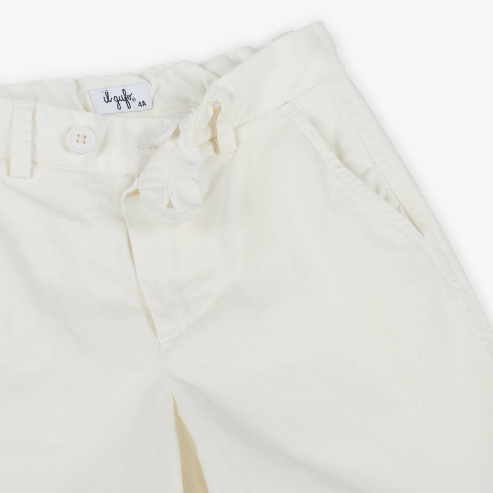 Il Gufo-Boys Ivory Cotton Twill Shorts | Childrensalon