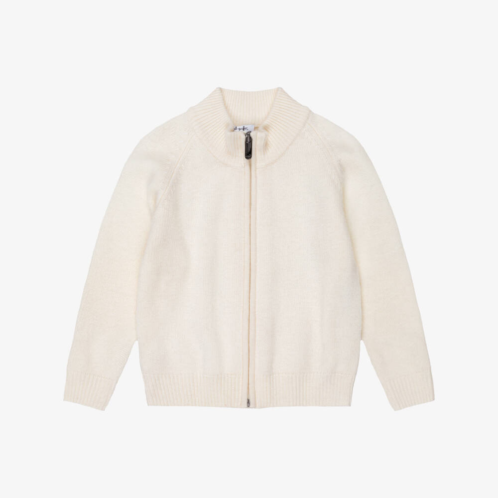 Il Gufo-Boys Ivory Knitted Wool Zip-Up Top | Childrensalon
