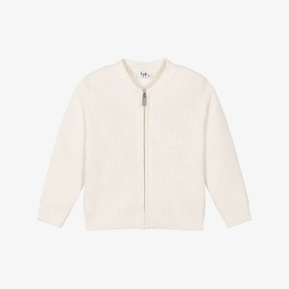 Il Gufo-Boys Ivory Knitted Zip-Up Cardigan | Childrensalon