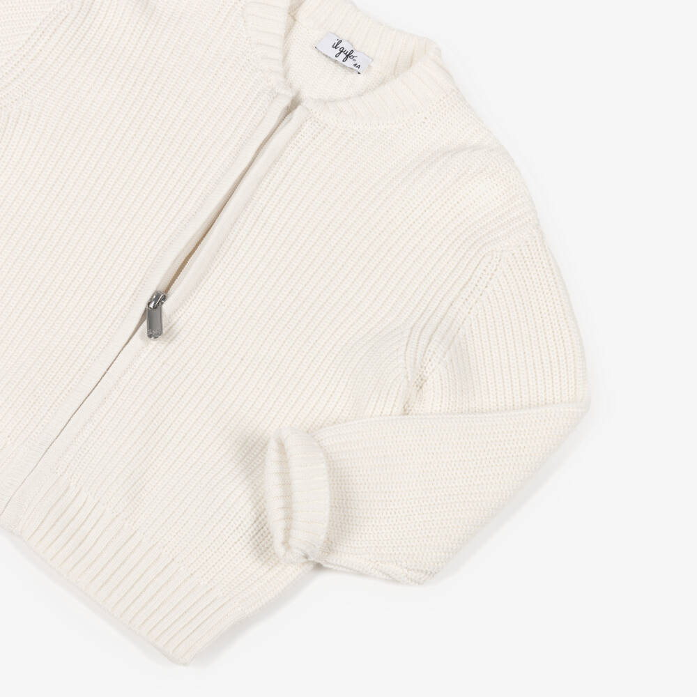 Il Gufo-Boys Ivory Knitted Zip-Up Cardigan | Childrensalon