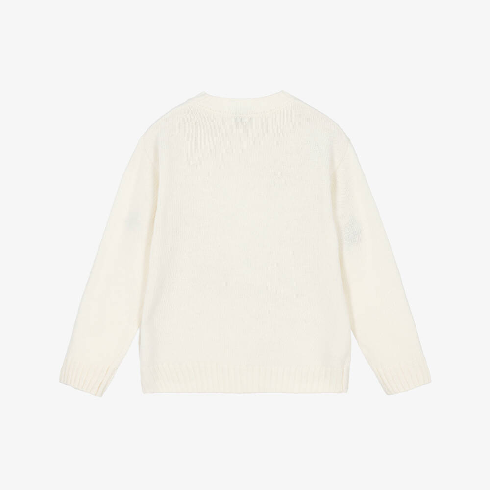 Il Gufo-Boys Ivory Wool Sweater with Ski Embroidery | Childrensalon