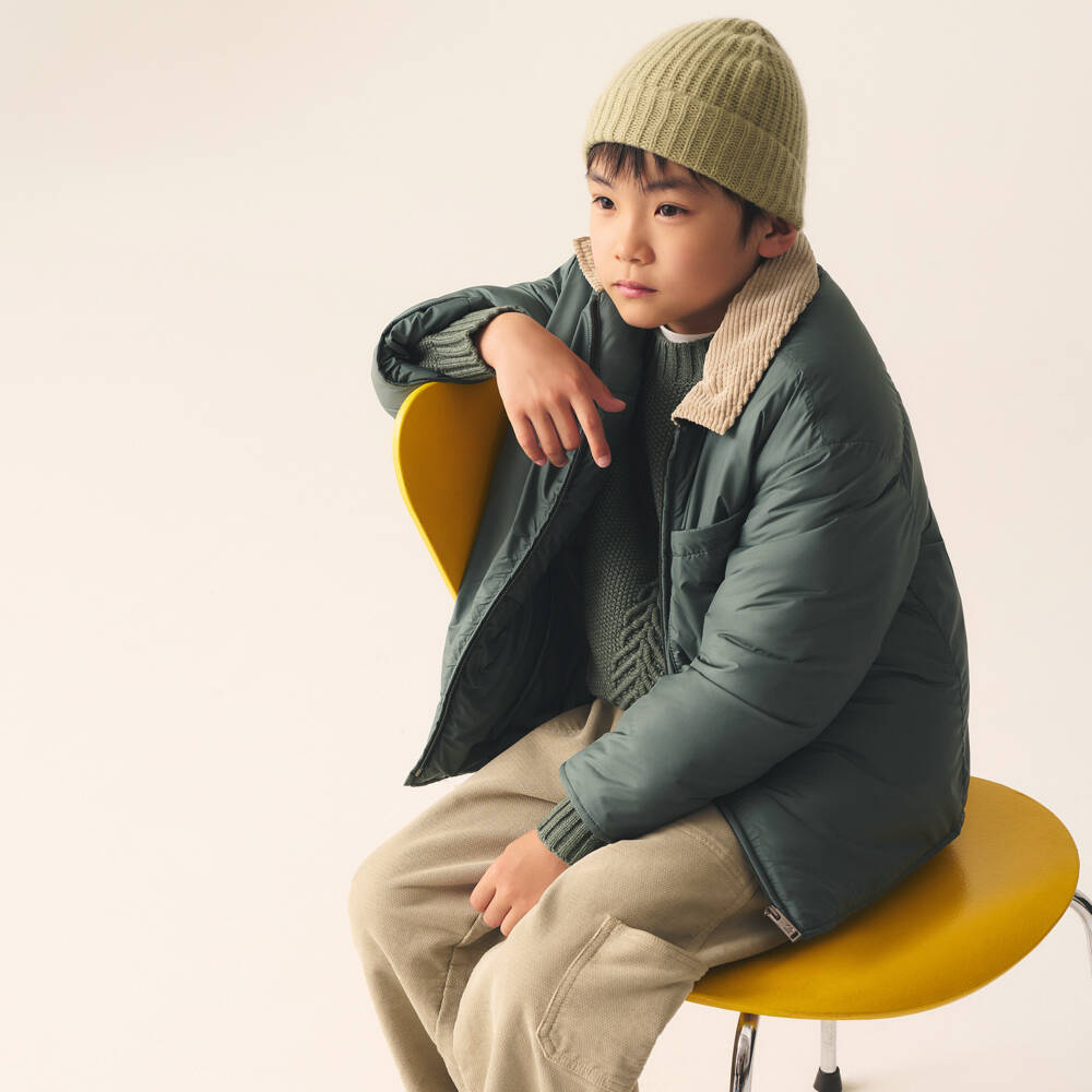 Il Gufo-Boys Khaki Green Jacket with Corduroy Collar | Childrensalon
