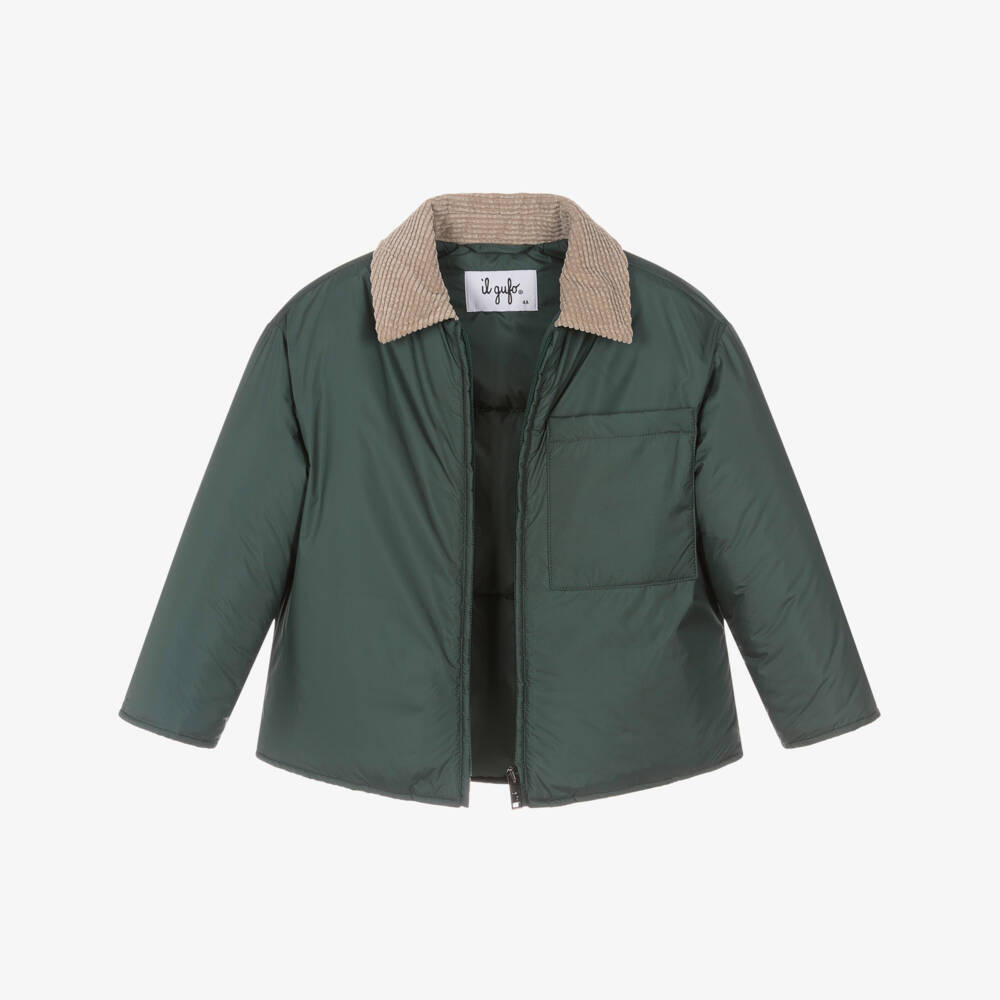 Il Gufo-Boys Khaki Green Jacket with Corduroy Collar | Childrensalon
