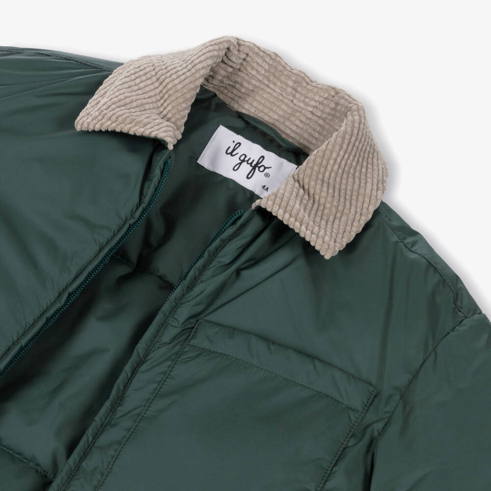 Il Gufo-Boys Khaki Green Jacket with Corduroy Collar | Childrensalon