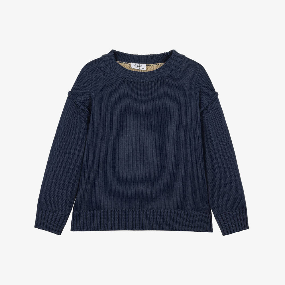 Il Gufo-Boys Navy & Beige Colourblock Sweater | Childrensalon