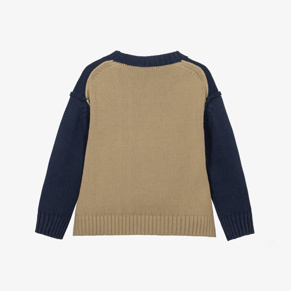 Il Gufo-Boys Navy & Beige Colourblock Sweater | Childrensalon
