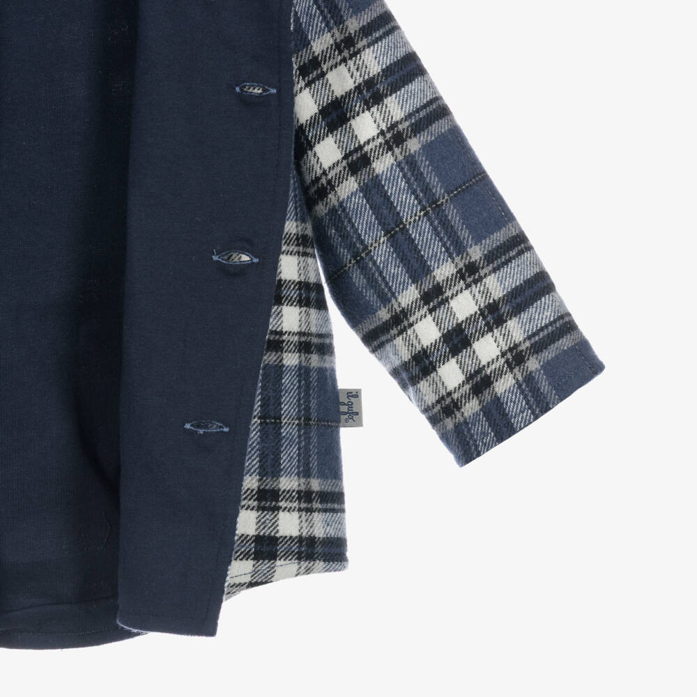 Il Gufo-Boys Navy Blue Check Shacket & Trouser Set | Childrensalon