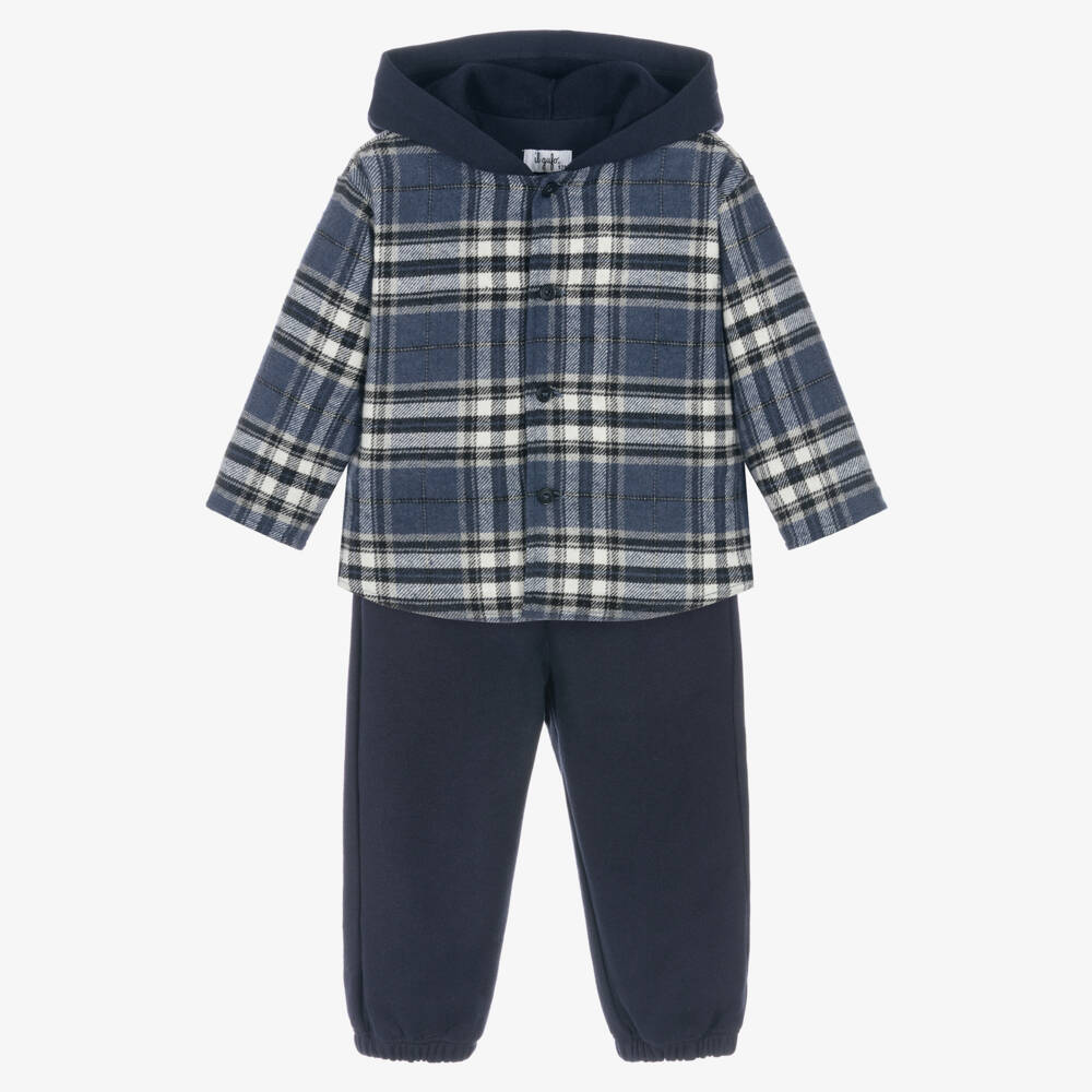 Il Gufo-Boys Navy Blue Check Shacket & Trouser Set | Childrensalon