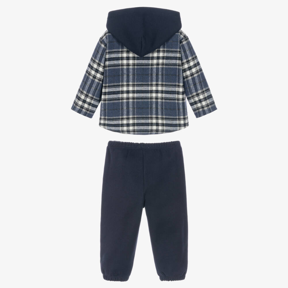 Il Gufo-Boys Navy Blue Check Shacket & Trouser Set | Childrensalon