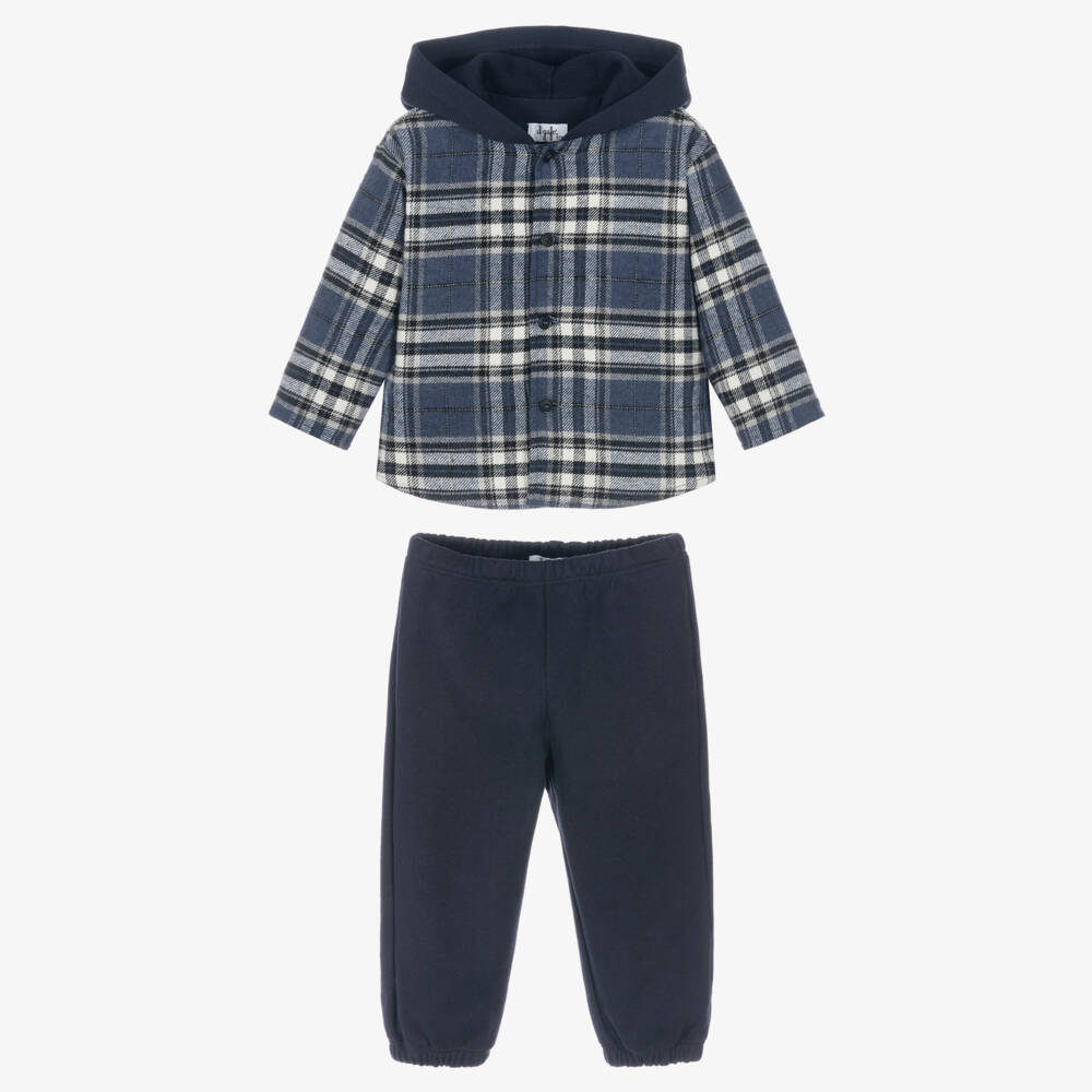 Il Gufo-Boys Navy Blue Check Shacket & Trouser Set | Childrensalon