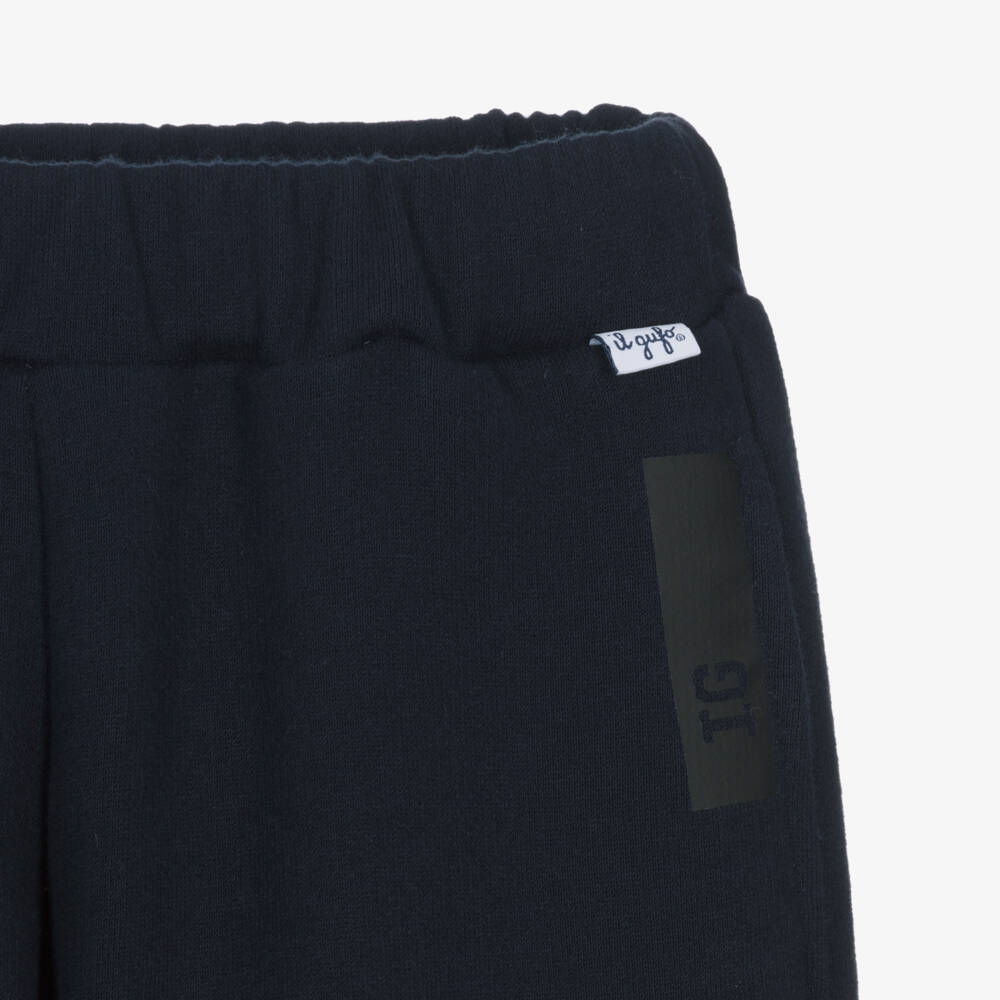 Il Gufo-Boys Navy Blue Cotton Jersey Pocket Shorts | Childrensalon
