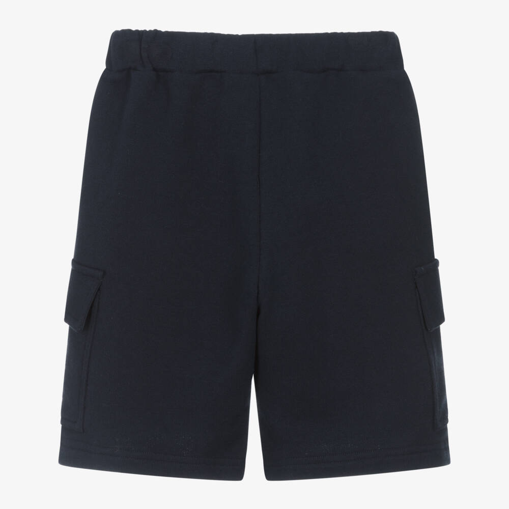 Il Gufo-Boys Navy Blue Cotton Jersey Pocket Shorts | Childrensalon