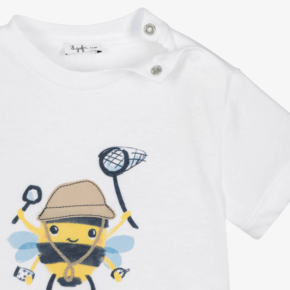 Il Gufo-Boys Navy Blue Cotton Shorts Set with Bumble Bee Graphic | Childrensalon