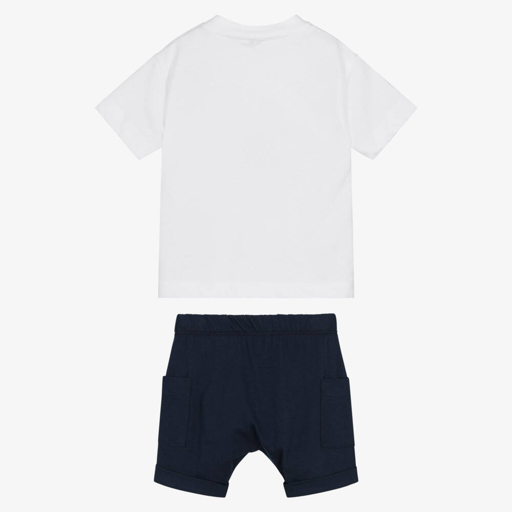 Il Gufo-Boys Navy Blue Cotton Shorts Set with Bumble Bee Graphic | Childrensalon