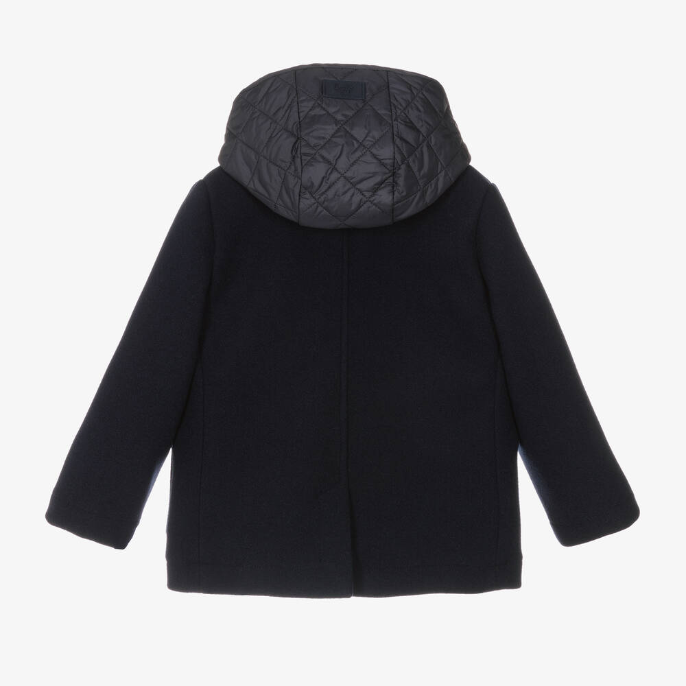 Il Gufo-Boys Navy Blue Felted 2-in-1 Coat | Childrensalon