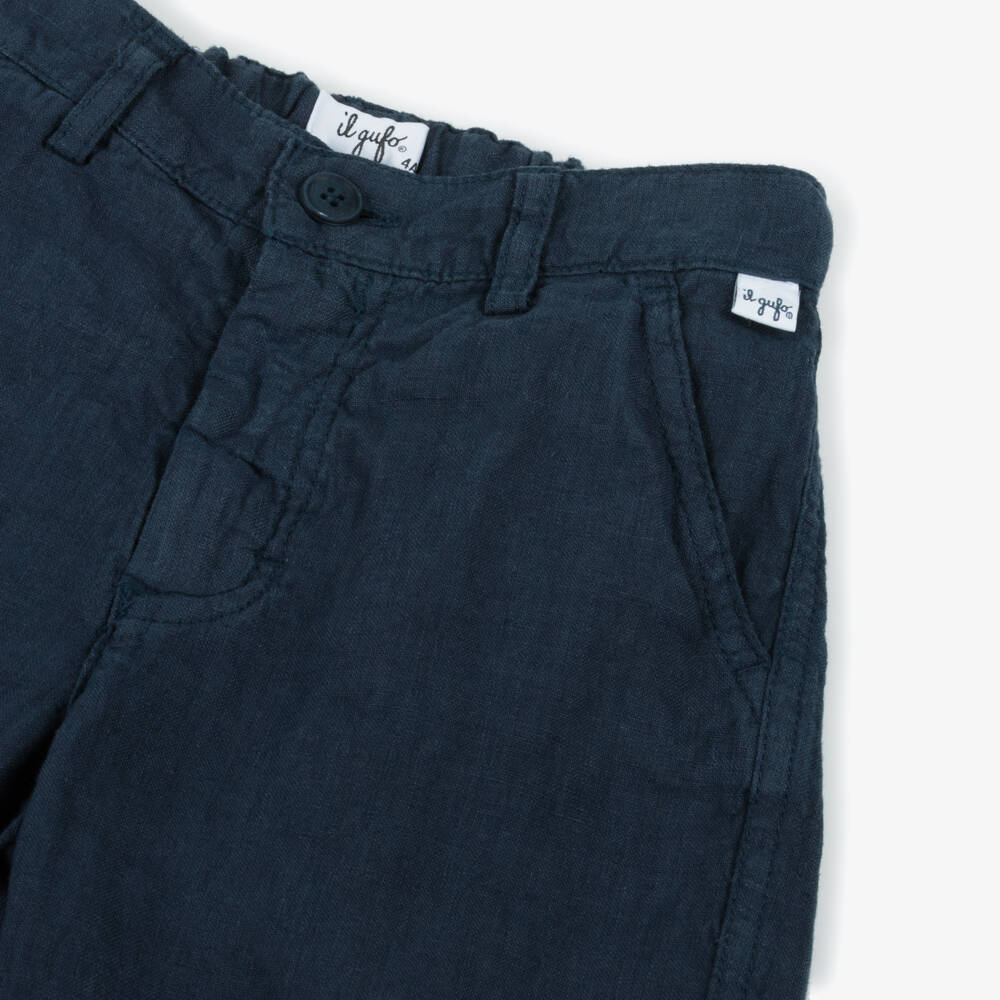 Il Gufo-Boys Navy Blue Linen Bermuda Shorts | Childrensalon